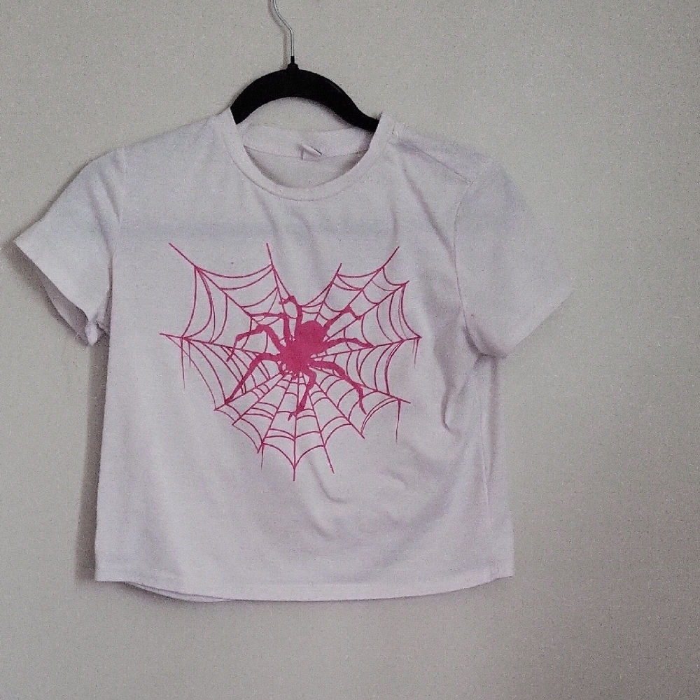 Kids White and Pink Spider Web T-Shirt